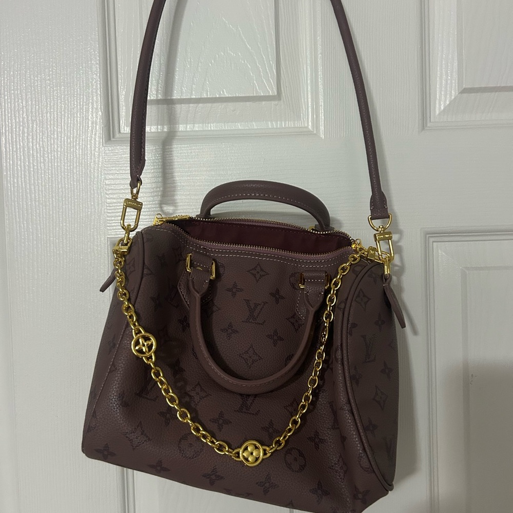 Louis Vuitton Mauve Brown Satchel with Gold Chain Accent